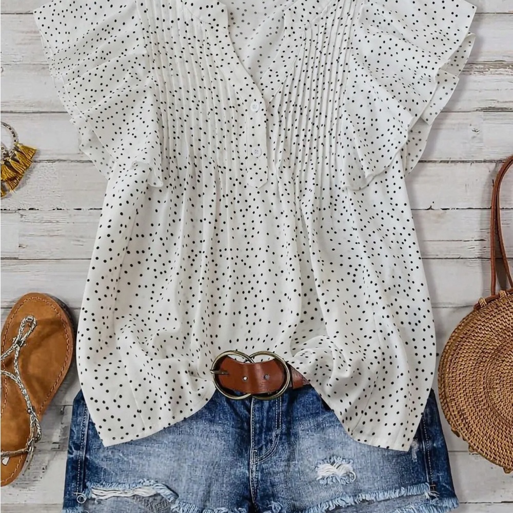 Polka Dot Ruffle Sleeve Blouse